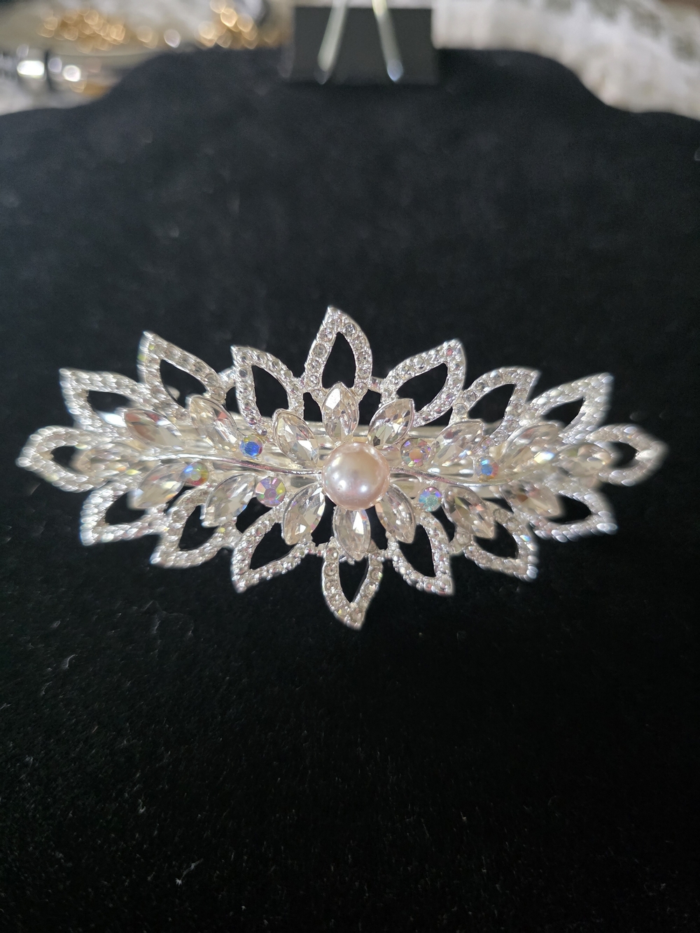 #237 Crystal Floral Pearl Hair Barrette